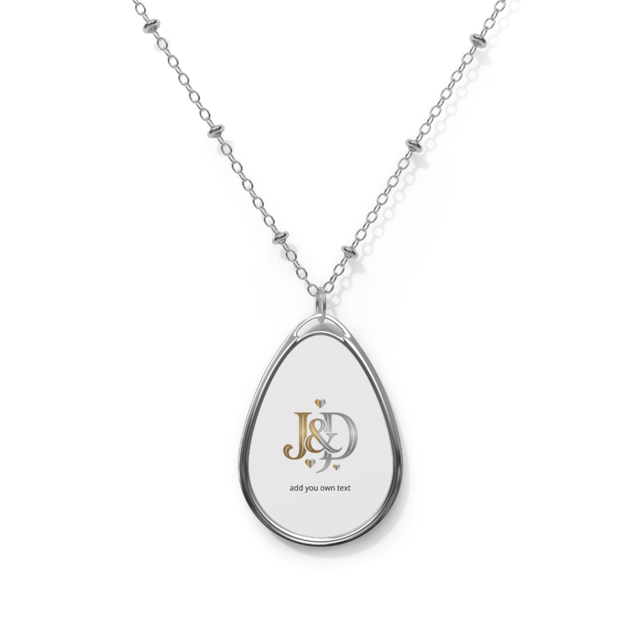 Personalized Oval Photo Necklace - Custom Engraved Teardrop Pendant