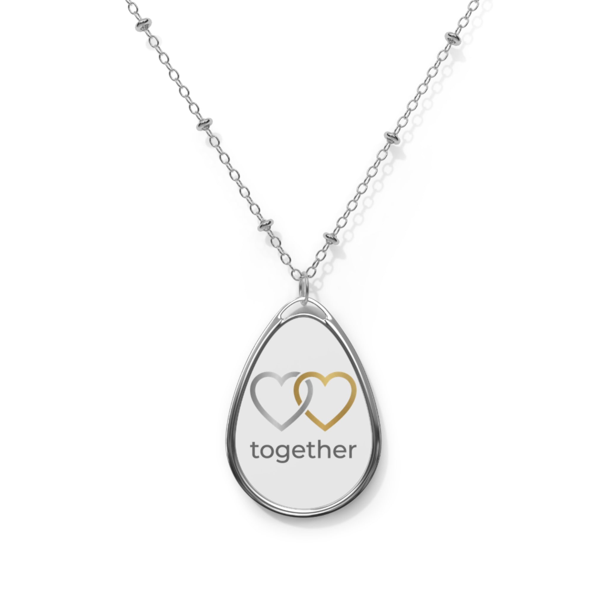 Oval Pendant Necklace — Interlocking Hearts "Together" Couples Jewelry