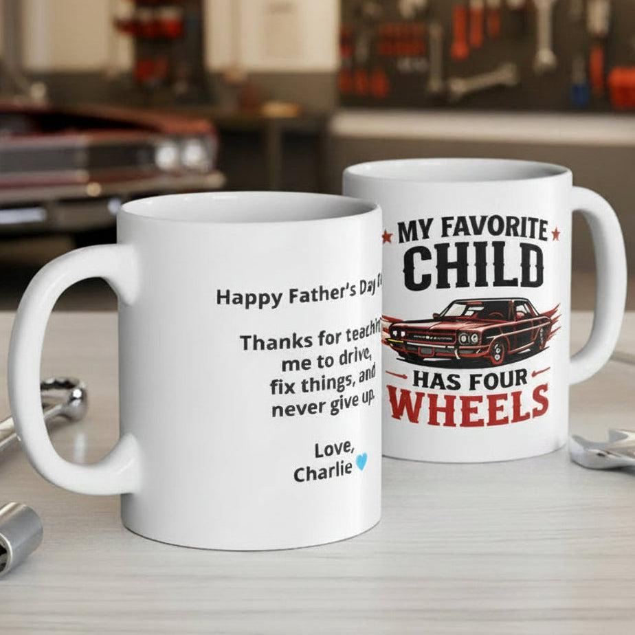 Personalised Father’s Day Car Mug  — Custom Image & Message | ORCA Coated 11oz Ceramic