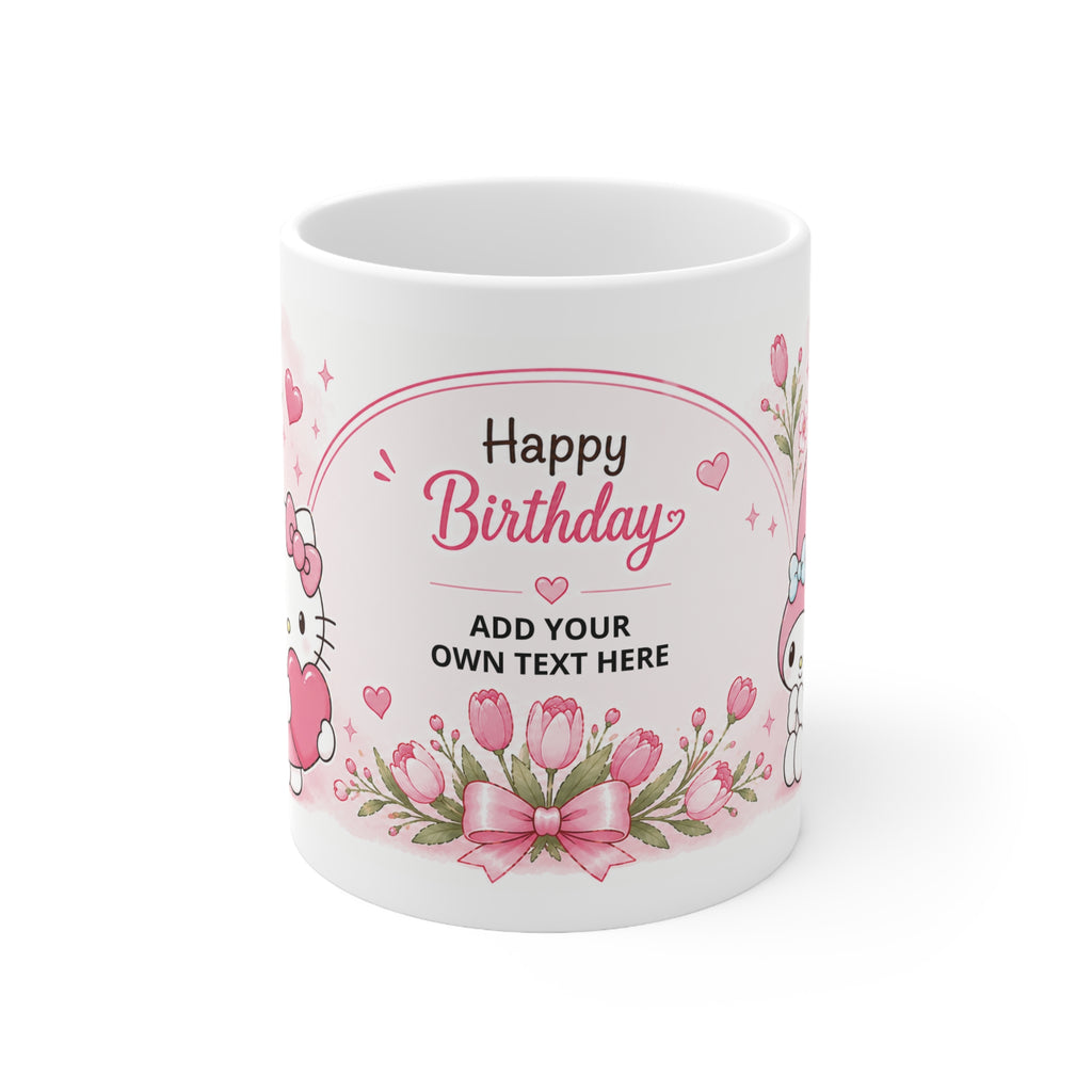 Happy Birthday Hello Kitty Ceramic Mug — Customizable 11oz & 15oz