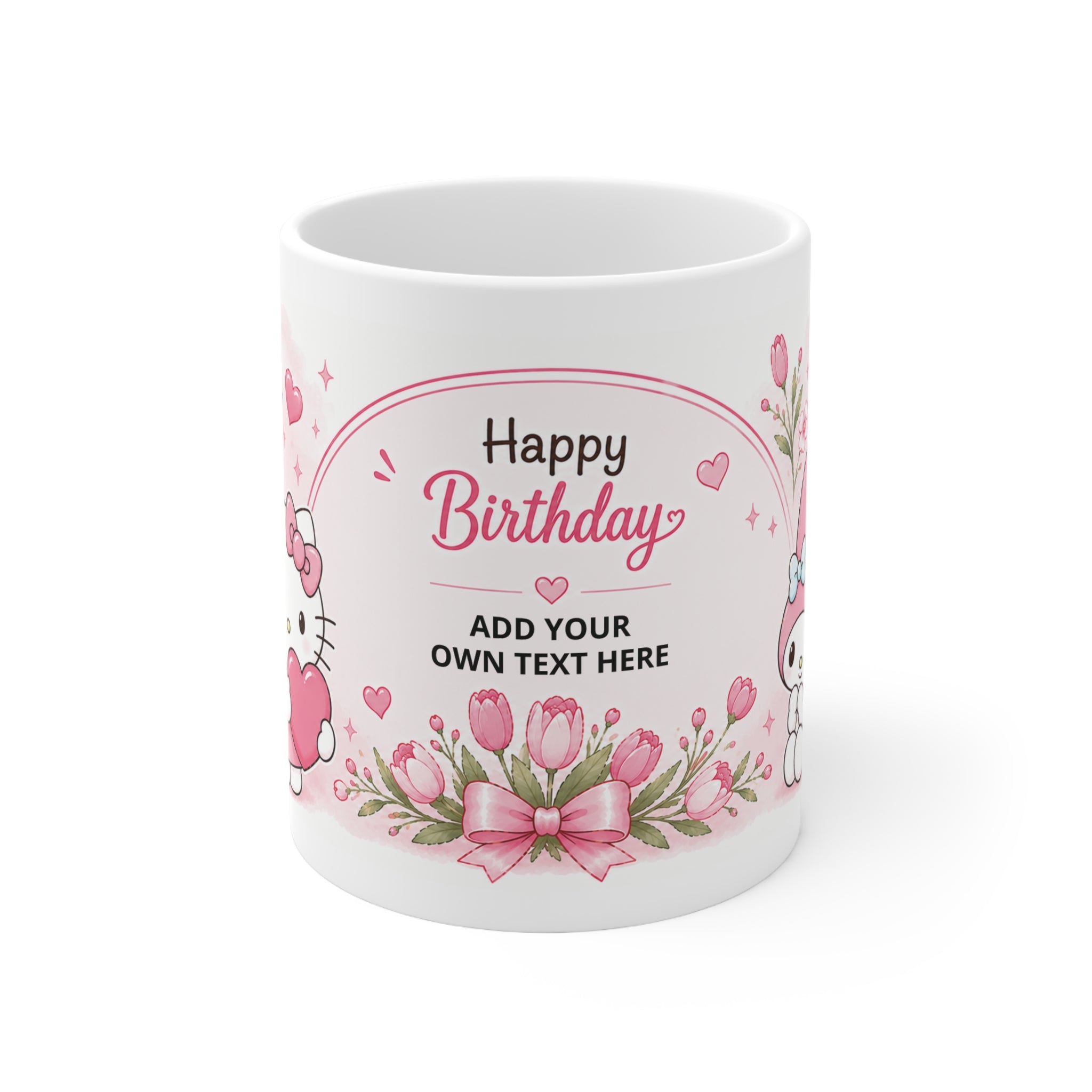 Happy Birthday Hello Kitty Ceramic Mug — Customizable 11oz & 15oz