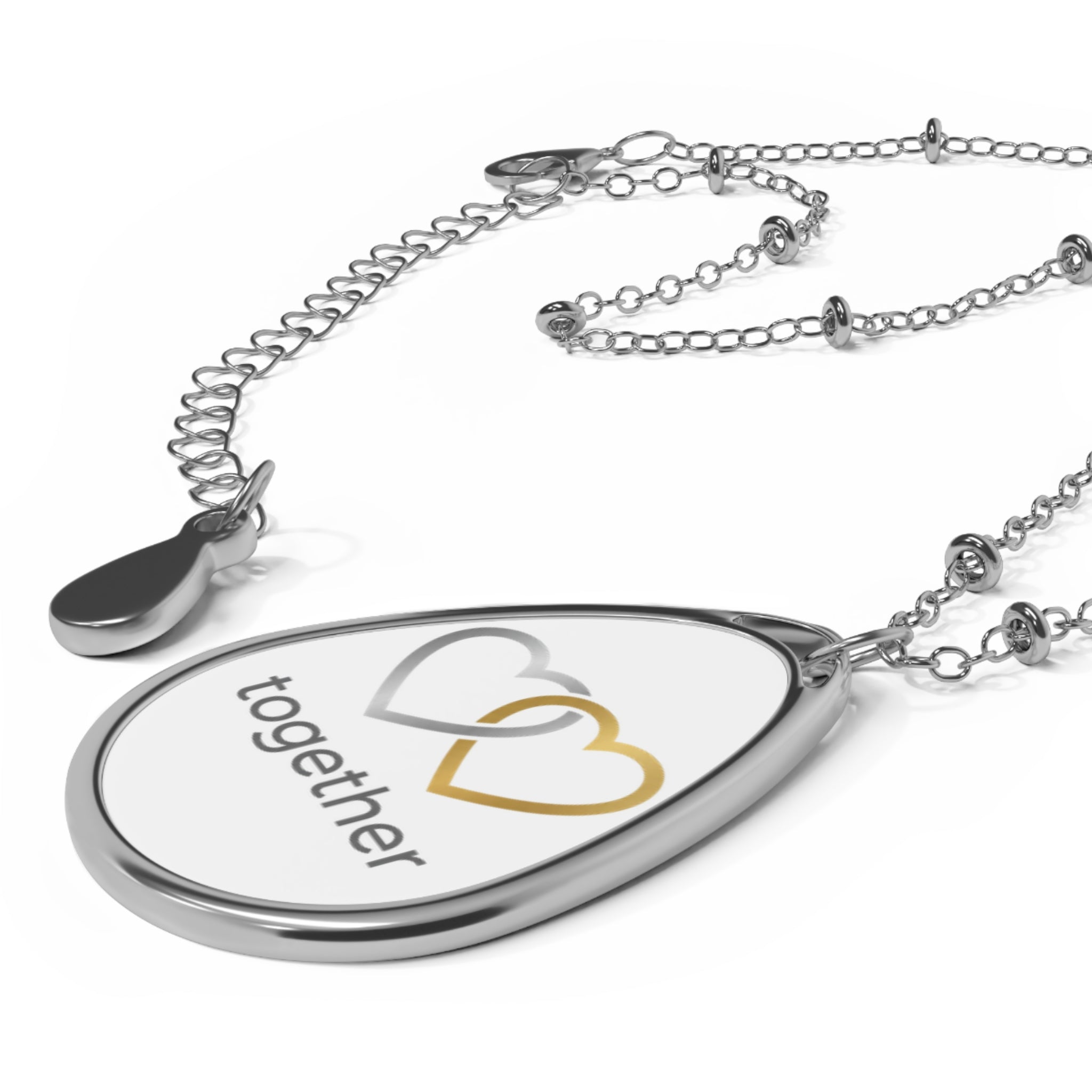 Oval Pendant Necklace — Interlocking Hearts "Together" Couples Jewelry