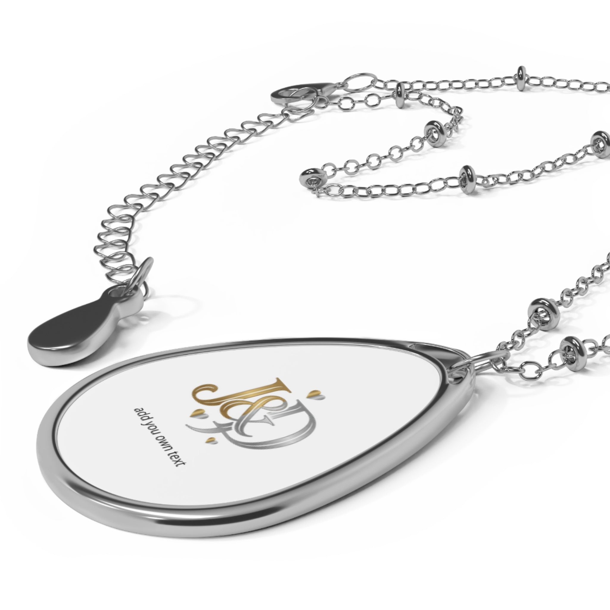 Personalized Oval Photo Necklace - Custom Engraved Teardrop Pendant
