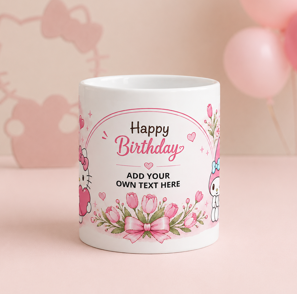 Happy Birthday Hello Kitty Mug — Custom Message | ORCA Coated 11oz Ceramic