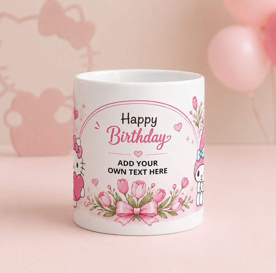 Happy Birthday Hello Kitty Mug — Custom Message | ORCA Coated 11oz Ceramic