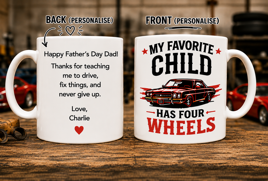 Personalised Father’s Day Car Mug  — Custom Image & Message | ORCA Coated 11oz Ceramic