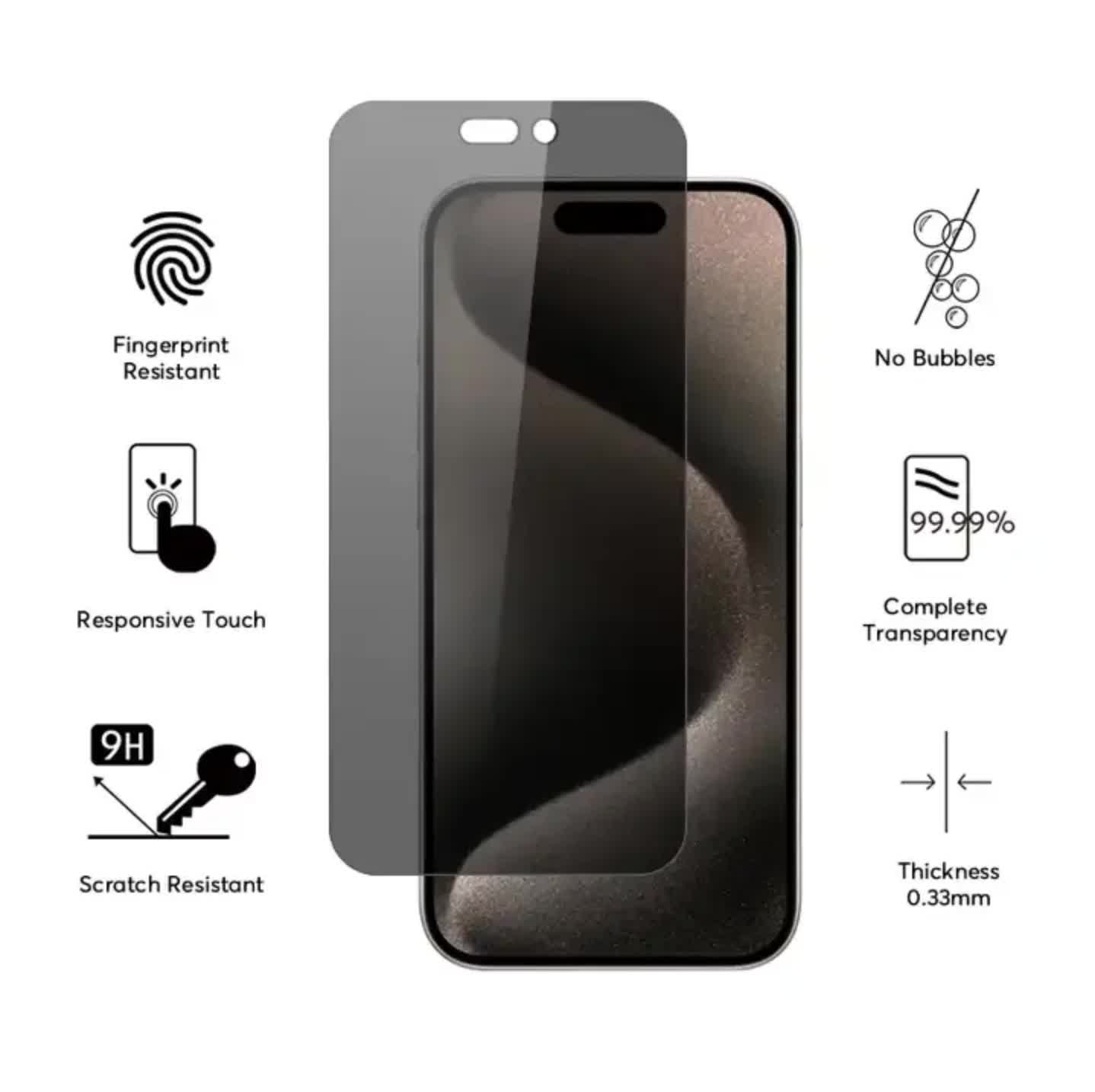 iPhone 16 Pro Max Privacy Tempered Glass Screen Protector 3-Pack