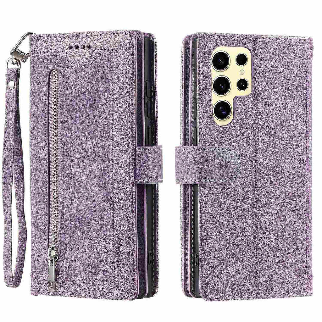Compatible with Samsung Galaxy S25 Ultra Case PU Leather Wallet Cover with Zipper and 9 Card Slots
