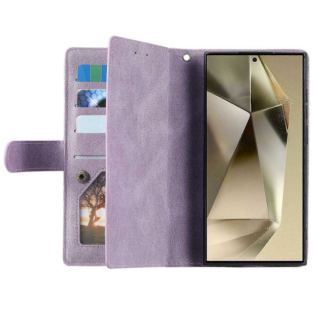 Compatible with Samsung Galaxy S25 Ultra Case PU Leather Wallet Cover with Zipper and 9 Card Slots
