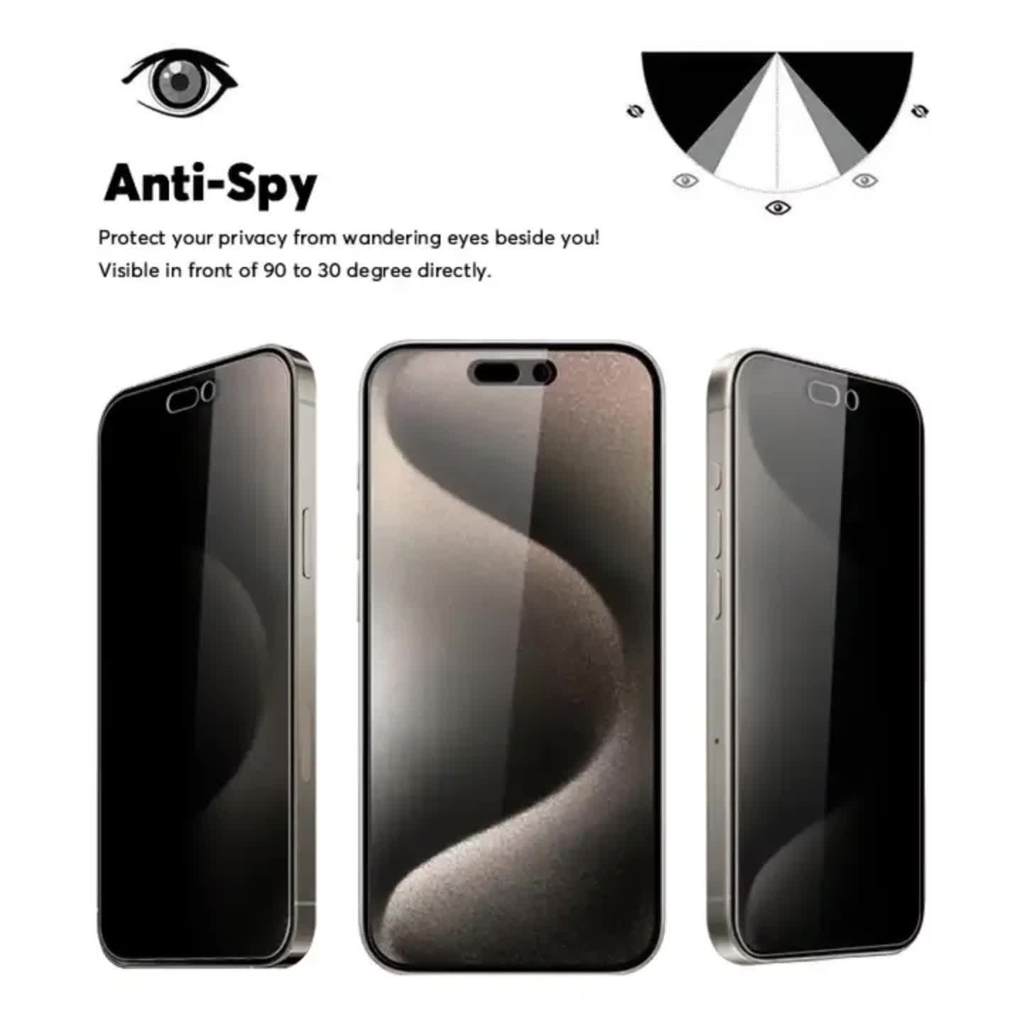 New 3-pack Compatible with iPhone 16 Pro Max Privacy Tempered Glass Screen Protector