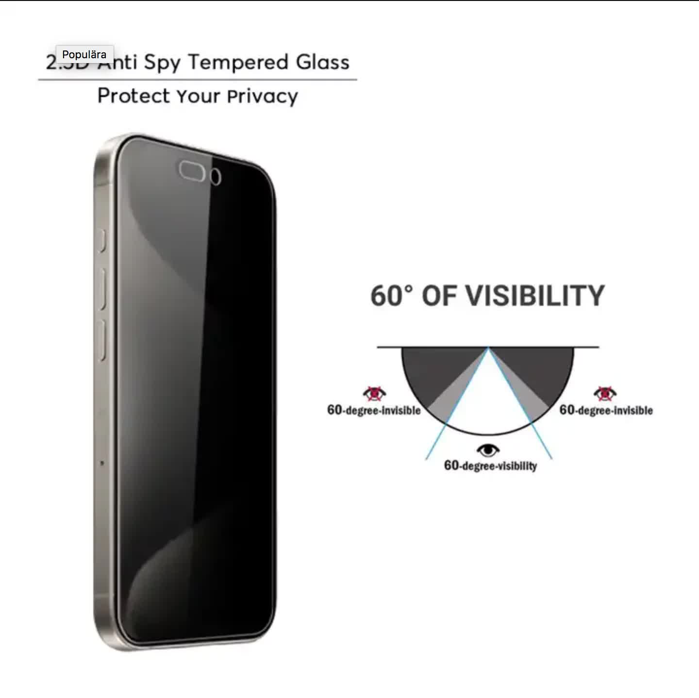 New 3-pack Compatible with iPhone 16 Pro Max Privacy Tempered Glass Screen Protector