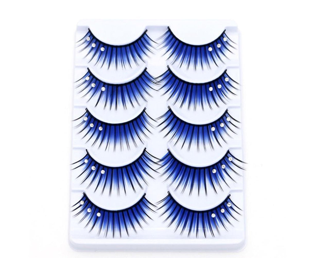 5 Pairs Dual Colors Glitter Rhinestones Artificial Eyelash Party Makeup Tool