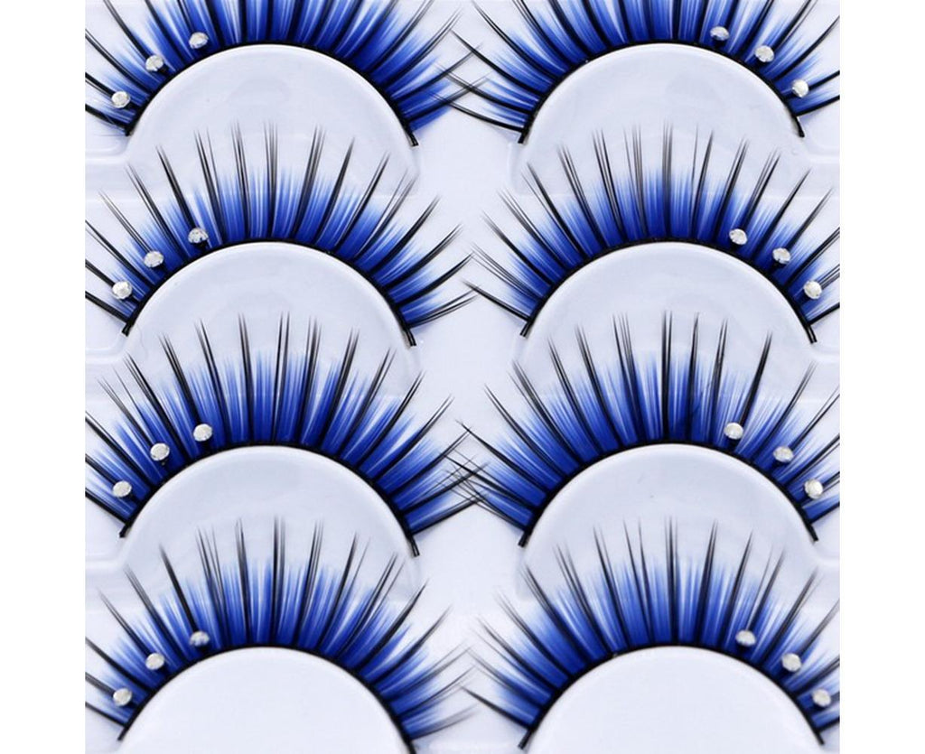 5 Pairs Dual Colors Glitter Rhinestones Artificial Eyelash Party Makeup Tool