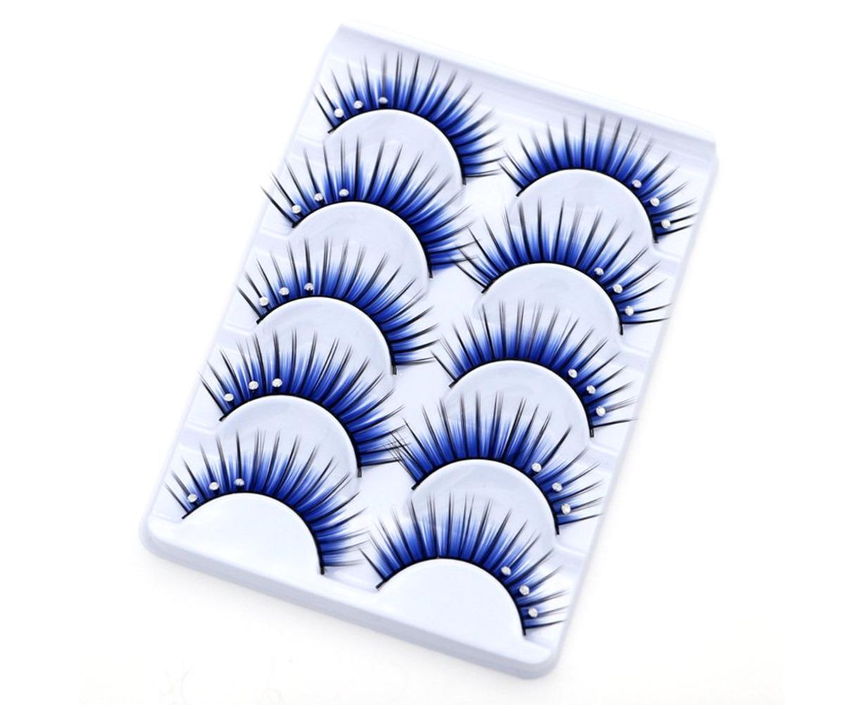 5 Pairs Dual Colors Glitter Rhinestones Artificial Eyelash Party Makeup Tool