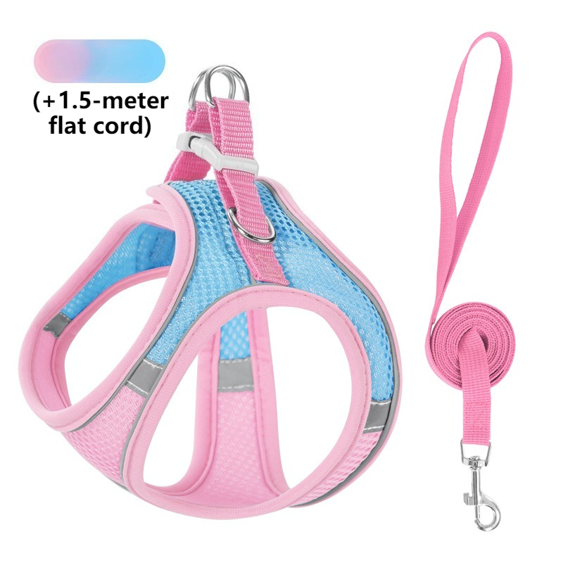 Breathable Reflective Pet Harness Set: Vest-Style Dog Harness + Leash - Pink and Blue-S