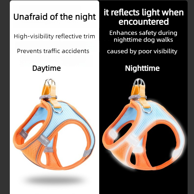 Breathable Reflective Pet Harness Set: Vest-Style Dog Harness + Leash - Pink and Blue-XS
