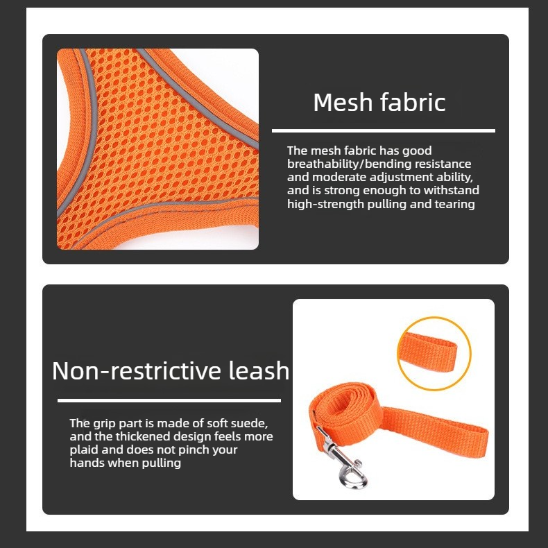 Breathable Reflective Pet Harness Set: Vest-Style Dog Harness + Leash - Black-L