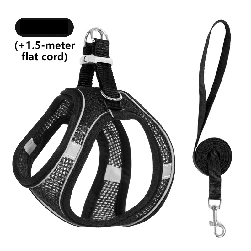 Breathable Reflective Pet Harness Set: Vest-Style Dog Harness + Leash - Black-S