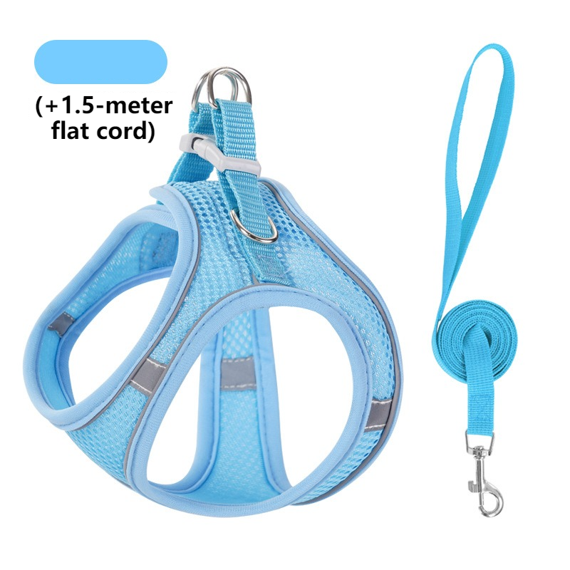 Breathable Reflective Pet Harness Set: Vest-Style Dog Harness + Leash - Blue-L