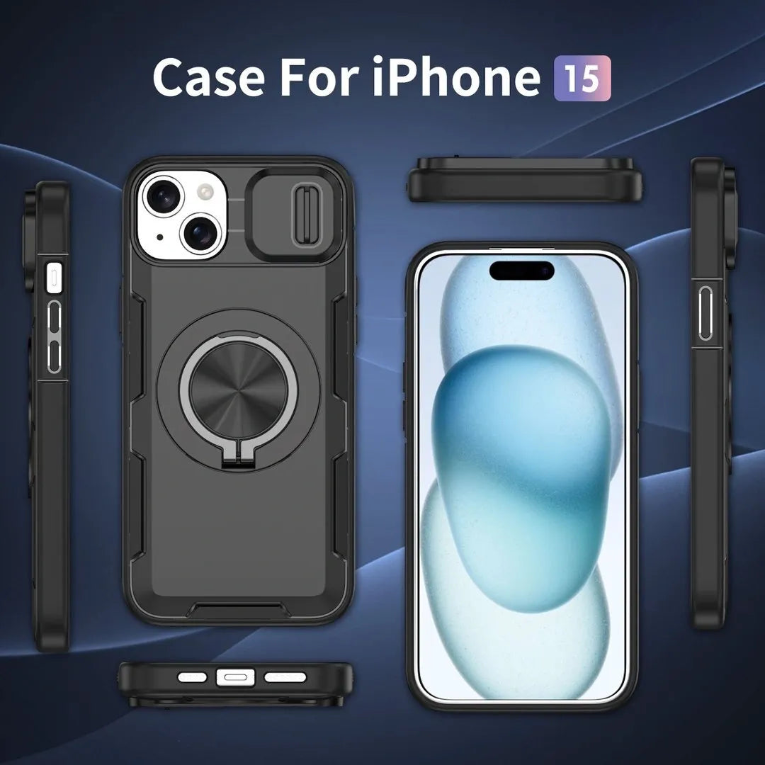 2-in-1 Magnetic Sliding Lens Case, Black for iPhone 15