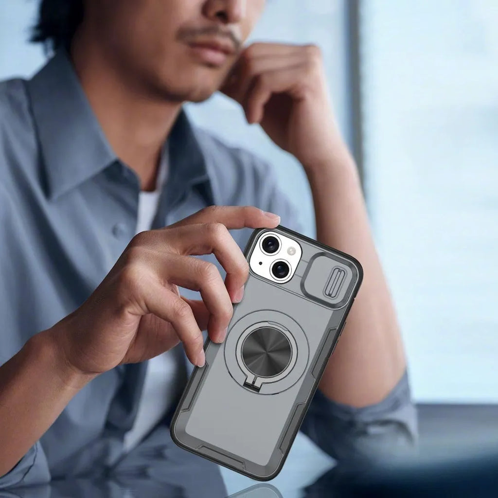 2-in-1 Magnetic Sliding Lens Case, Grey for iPhone 14