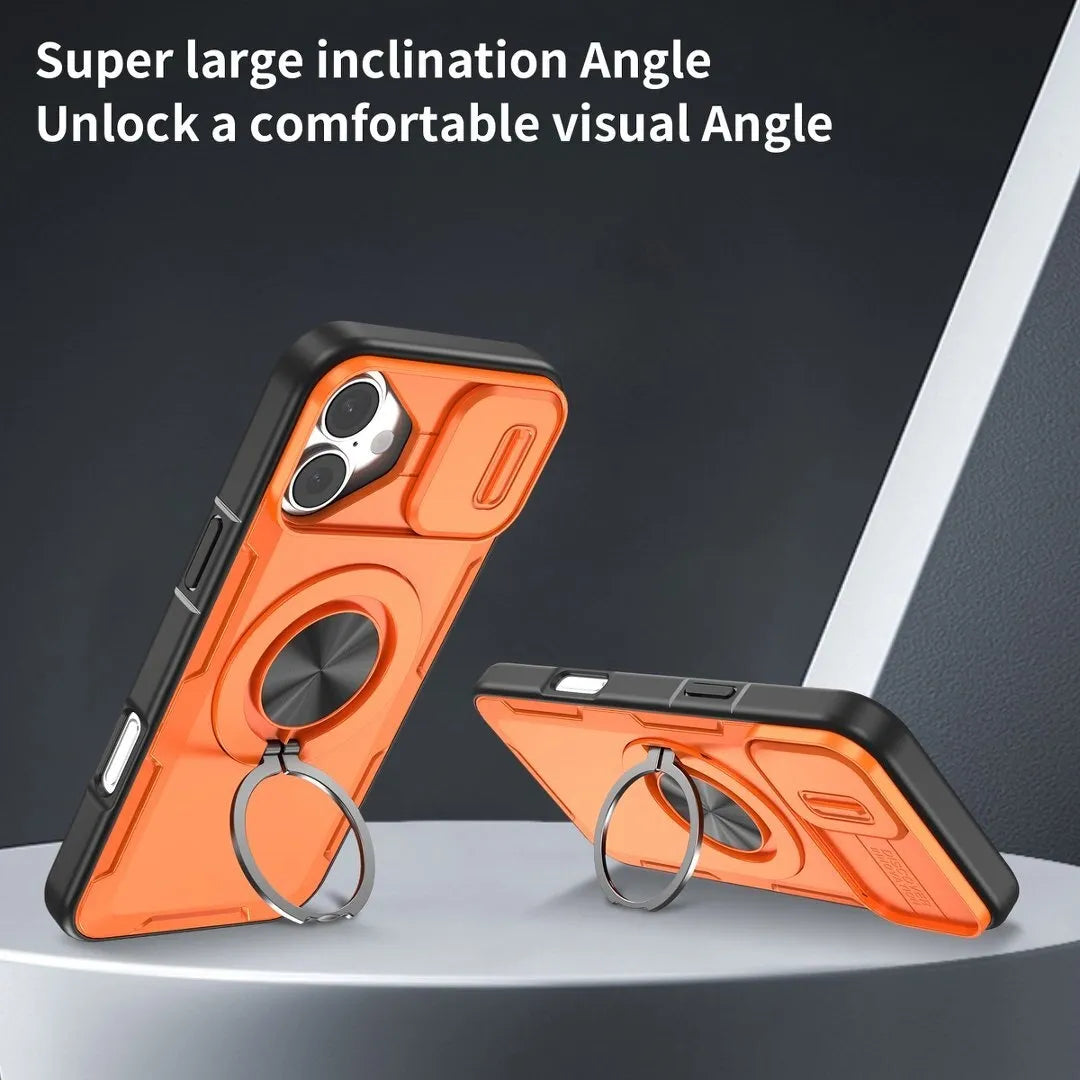 2-in-1 Magnetic Sliding Lens Case, Orange for iPhone 17