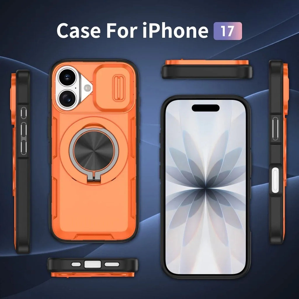 2-in-1 Magnetic Sliding Lens Case, Orange for iPhone 17