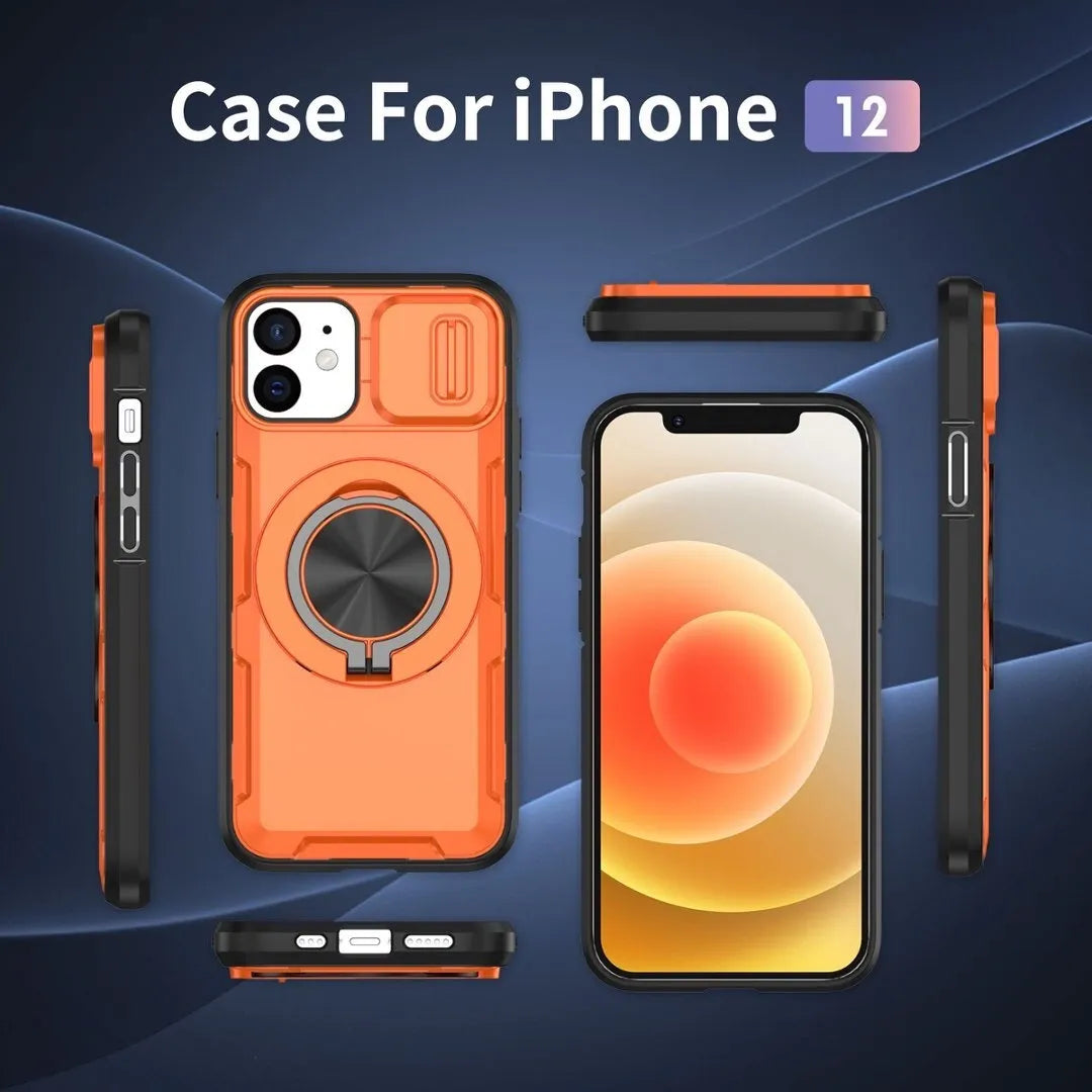 2-in-1 Magnetic Sliding Lens Case, Orange for iPhone 12