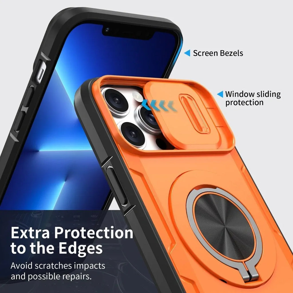 2-in-1 Magnetic Sliding Lens Case, Orange for iPhone 13