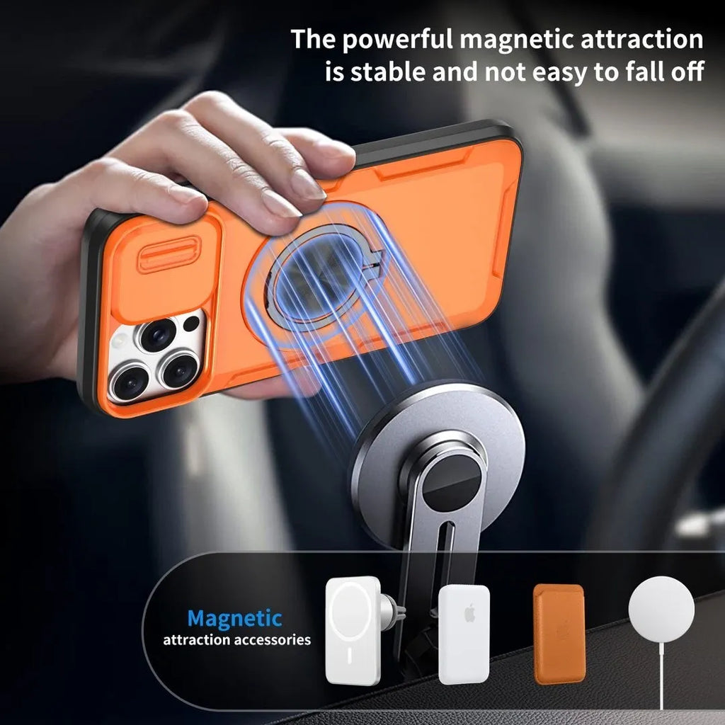 2-in-1 Magnetic Sliding Lens Case, Orange for iPhone 13