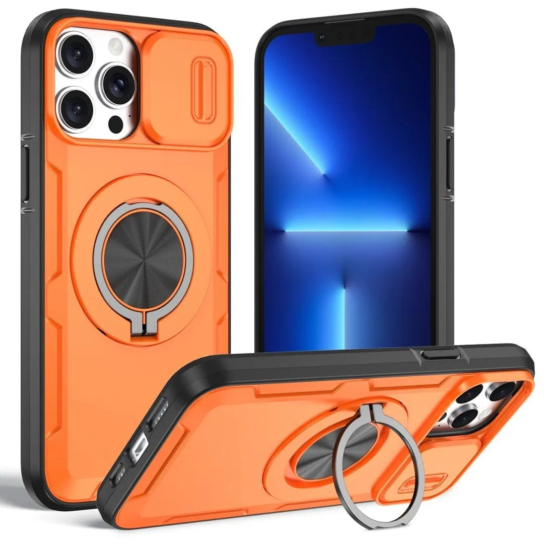 2-in-1 Magnetic Sliding Lens Case, Orange for iPhone 13 Pro
