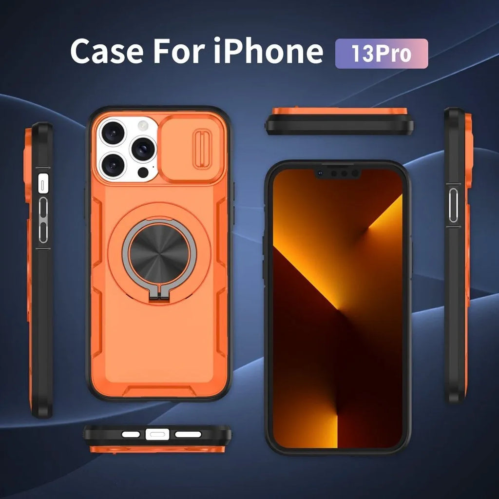 2-in-1 Magnetic Sliding Lens Case, Orange for iPhone 13 Pro