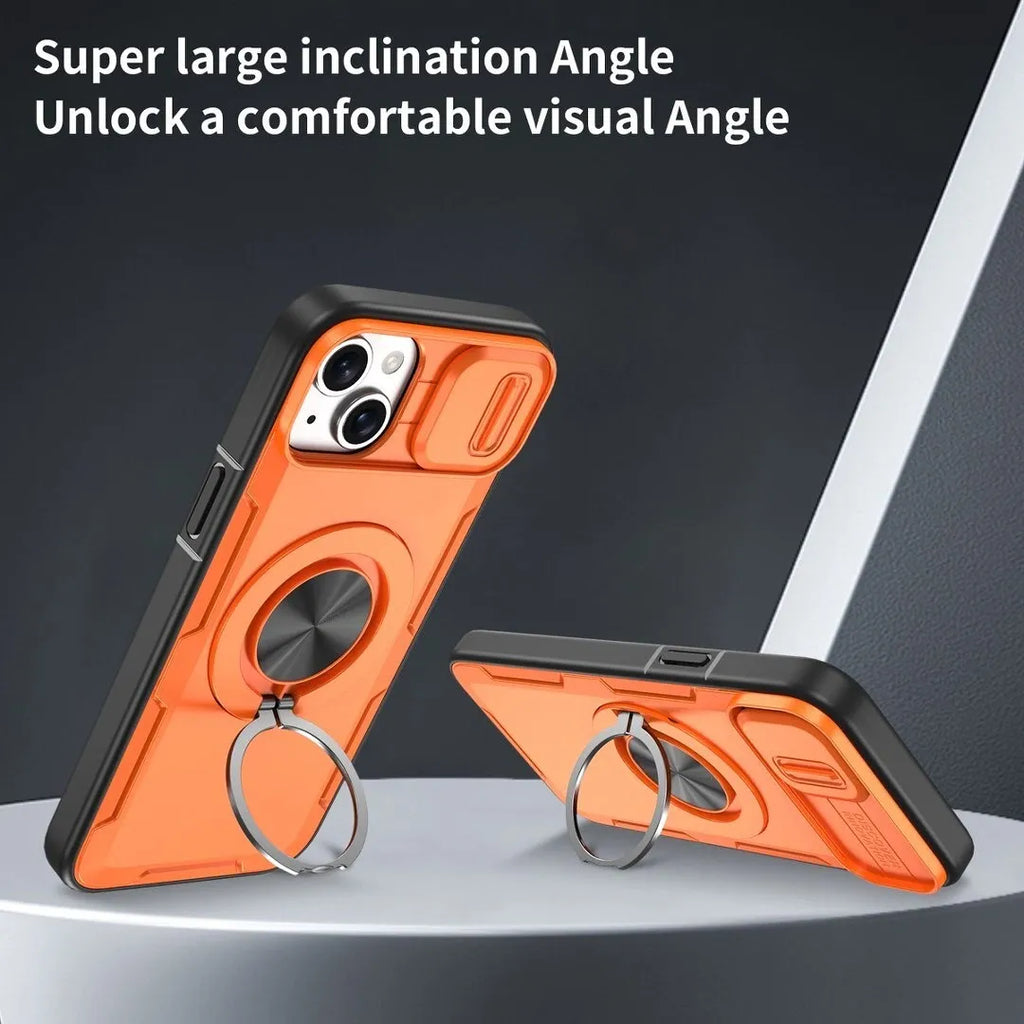 2-in-1 Magnetic Sliding Lens Case, Orange for iPhone 14