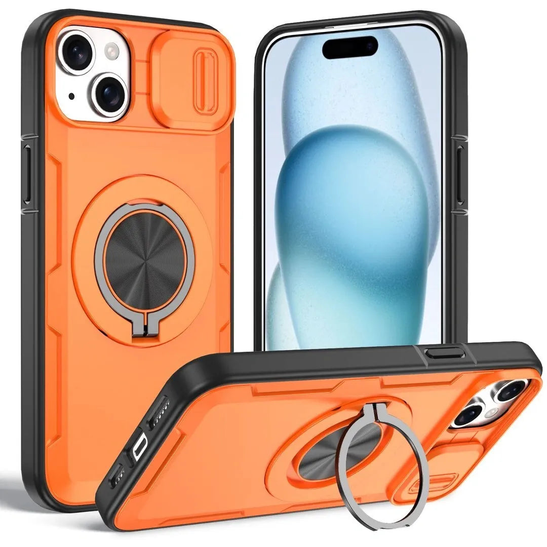 2-in-1 Magnetic Sliding Lens Case, Orange for iPhone 15