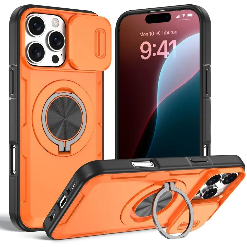2-in-1 Magnetic Sliding Lens Case, Orange for iPhone 16 Pro Max