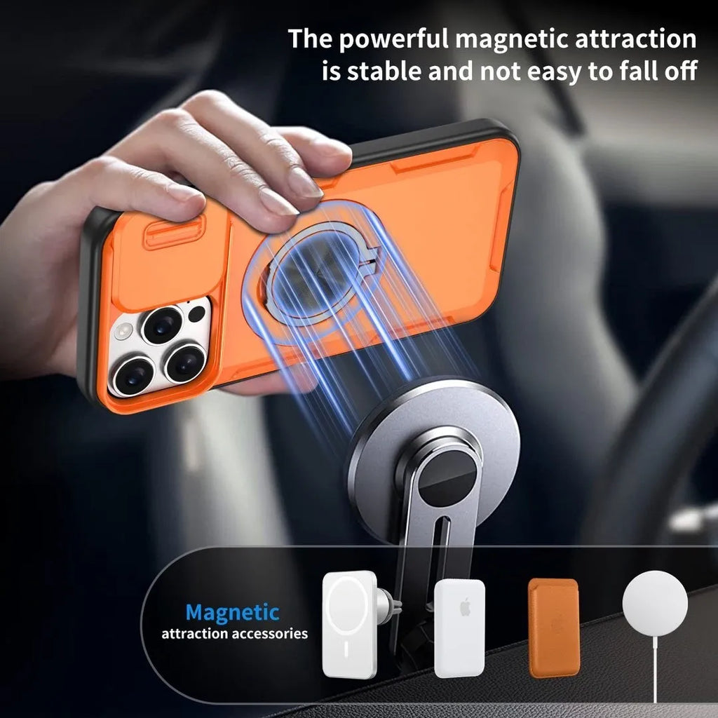 2-in-1 Magnetic Sliding Lens Case, Orange for iPhone 16 Pro Max