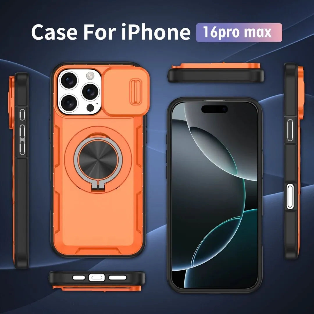 2-in-1 Magnetic Sliding Lens Case, Orange for iPhone 16 Pro Max