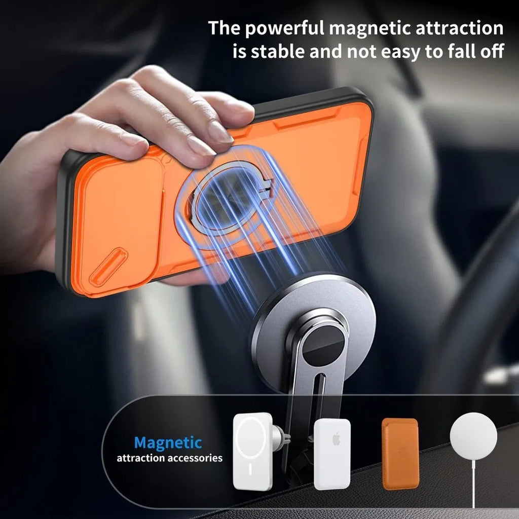 2-in-1 Magnetic Sliding Lens Case, Orange for iPhone 17 Pro