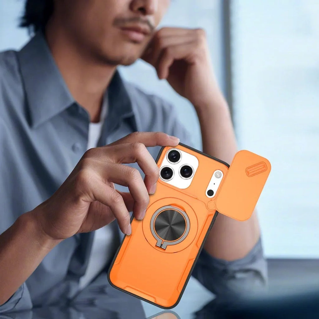 2-in-1 Magnetic Sliding Lens Case, Orange for iPhone 17 Pro