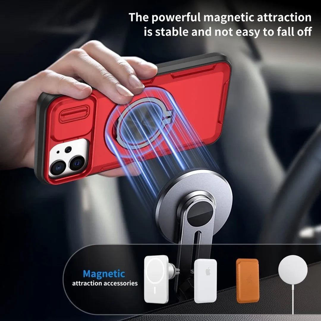 2-in-1 Magnetic Sliding Lens Case, Red for iPhone 12