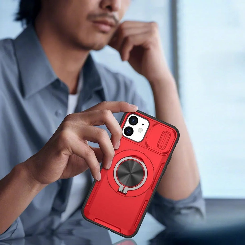 2-in-1 Magnetic Sliding Lens Case, Red for iPhone 12