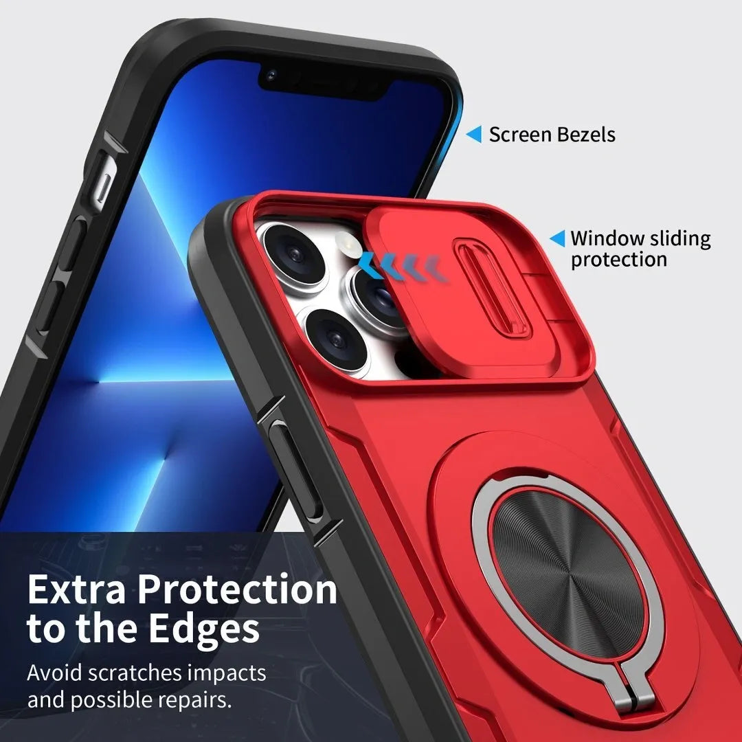 2-in-1 Magnetic Sliding Lens Case, Red for iPhone 13
