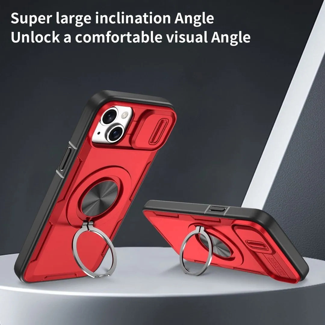 2-in-1 Magnetic Sliding Lens Case, Red for iPhone 15