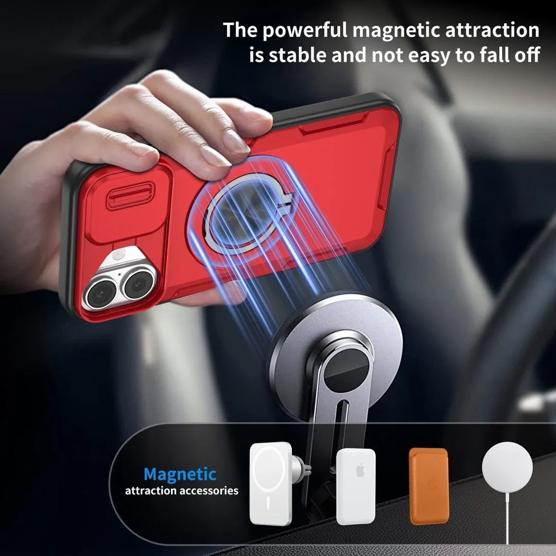 2-in-1 Magnetic Sliding Lens Case, Red for iPhone 16