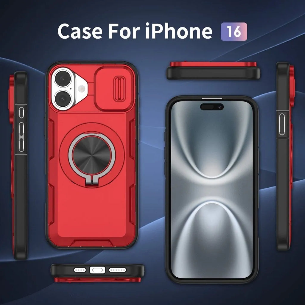 2-in-1 Magnetic Sliding Lens Case, Red for iPhone 16