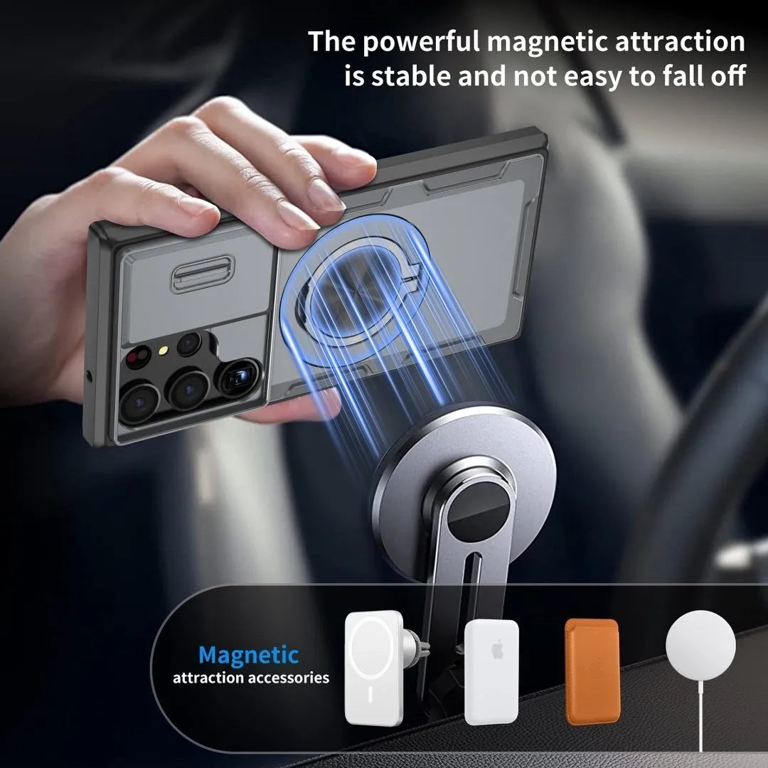 2-in-1 Magnetic Sliding Lens Case, Grey for Samsung S23Ultra