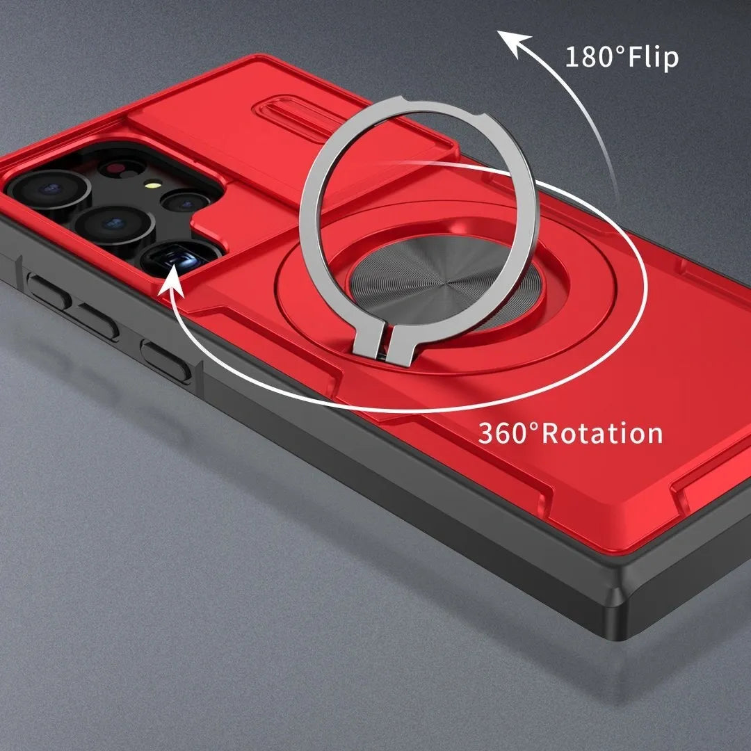2-in-1 Magnetic Sliding Lens Case, Red for Samsung S23Ultra