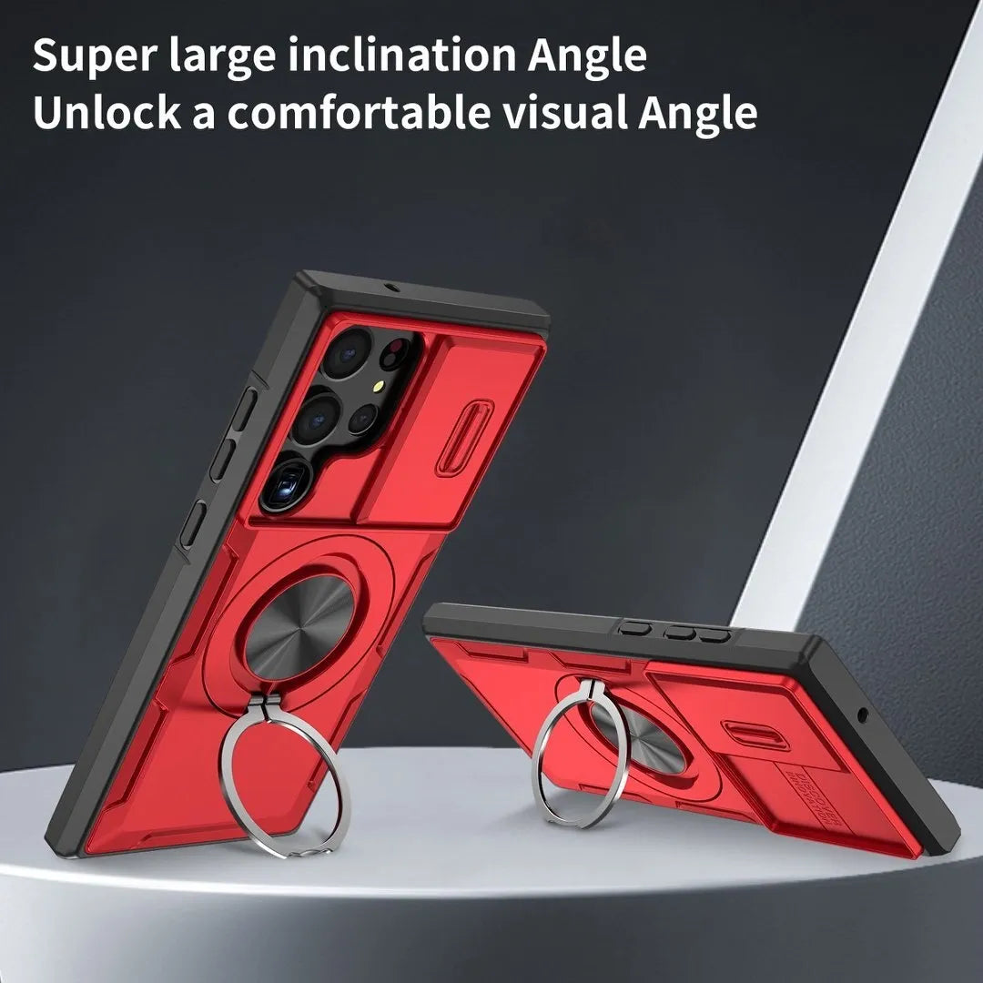2-in-1 Magnetic Sliding Lens Case, Red for Samsung S23Ultra