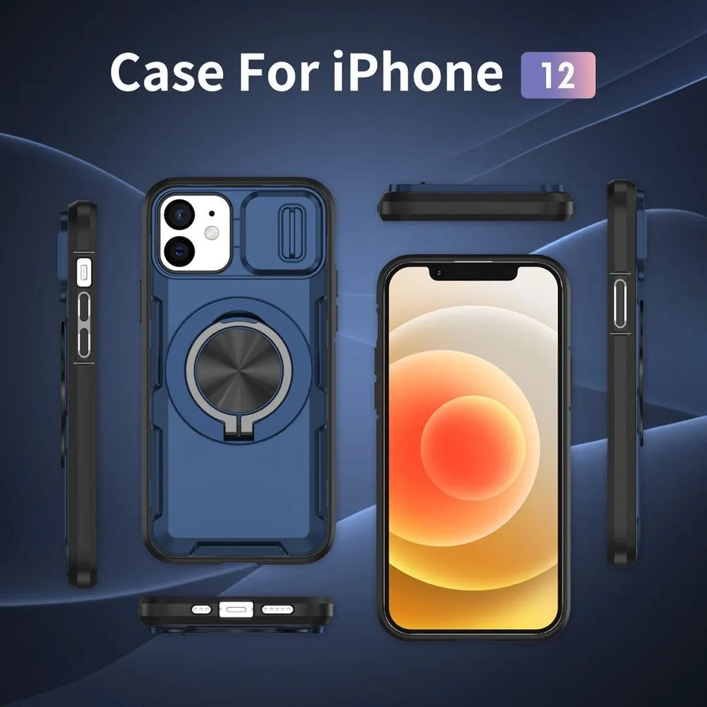 2-in-1 Magnetic Sliding Lens Case, Blue for iPhone 12