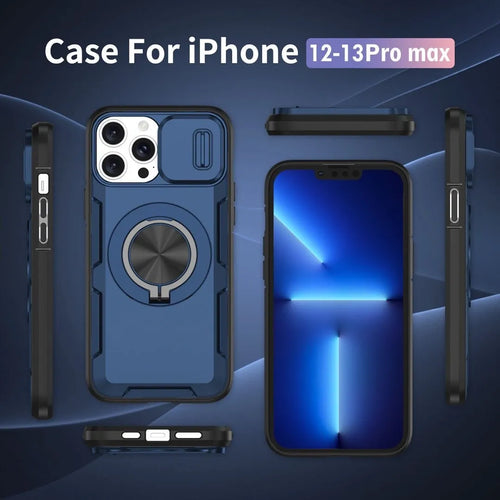 2-in-1 Magnetic Sliding Lens Case, Blue for iPhone 13